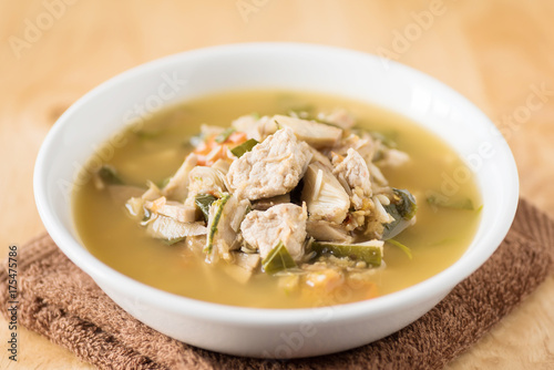 Northern Thai food (Kang Kanoon),spicy young jackfruit soup with pork in a bowl