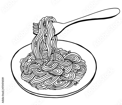 doodle Noodle at plate and fork. hand drawing