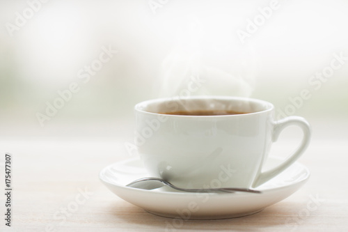 cup of hot steaming coffee