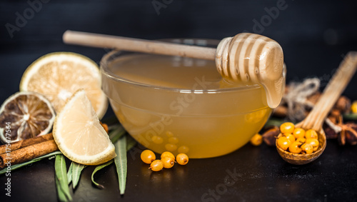 plate with honey closeup