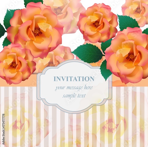 Vintage roses flowers card Vector background. Romantic illustration for invitation and greeting card designs