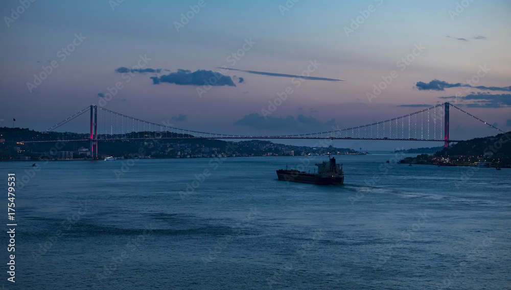 Bosphorus Bridge in Istanbul Turkey at dusk
