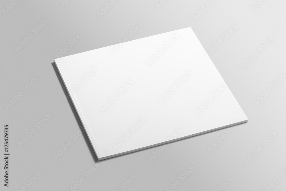 Blank square photorealistic brochure mockup on light grey background. Blank square photorealistic brochure mockup on light grey background.