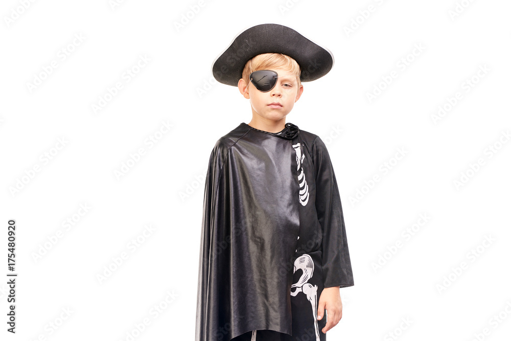 Studio portrait of little boy in Halloween costume against white background Studio portrait of little boy in Halloween costume against white background