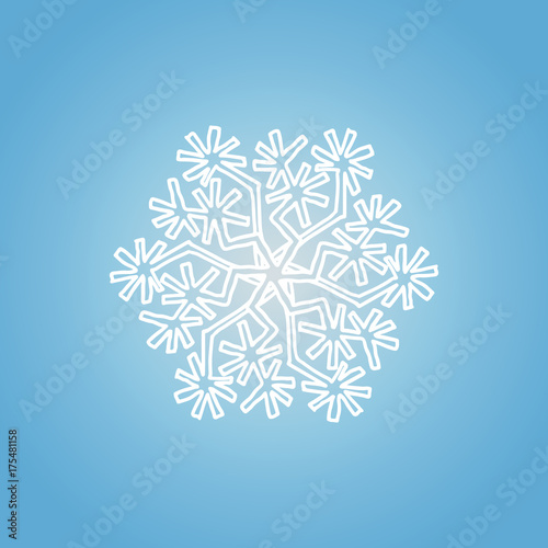Winter white snowflake on blue background. Christmas element. Vector illustration.