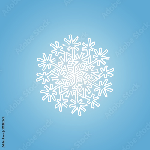 Winter white snowflake on blue background. Christmas element. Vector illustration.