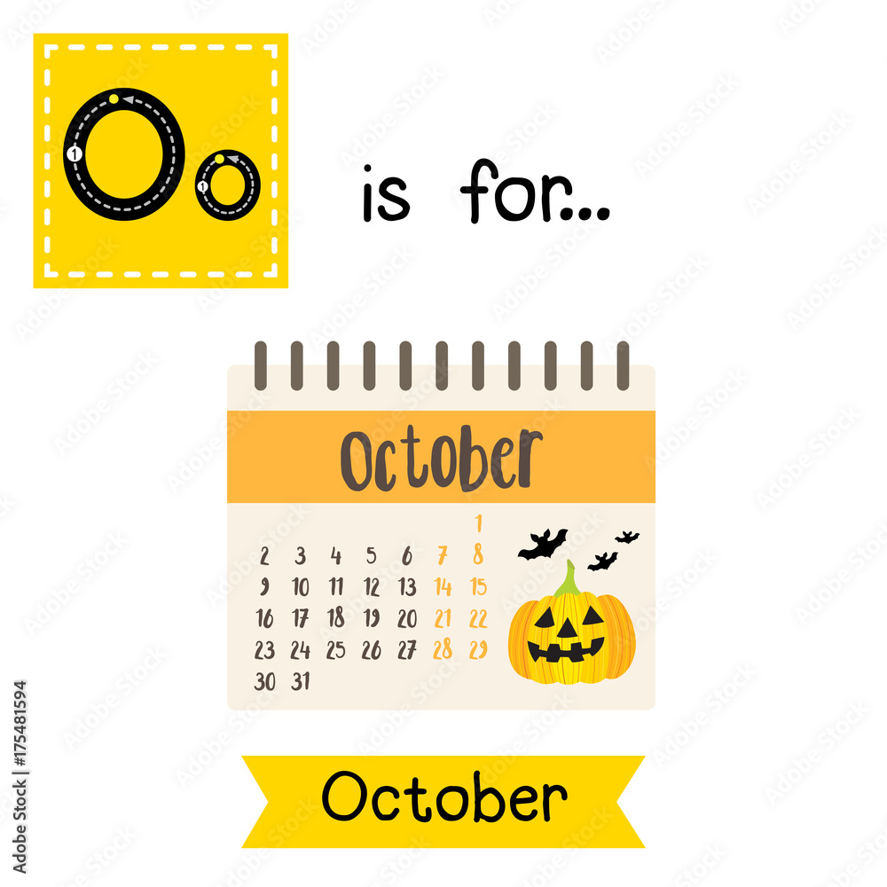 Cute children ABC alphabet O letter tracing flashcard of October month  calendar for kids learning English vocabulary in Happy Halloween Day theme.  Stock Vector | Adobe Stock