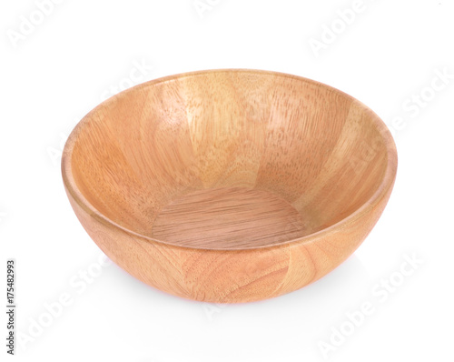 wooden bowl on white background.