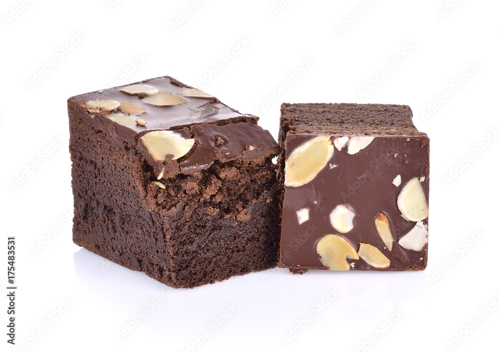 Chocolate cake slice on white background