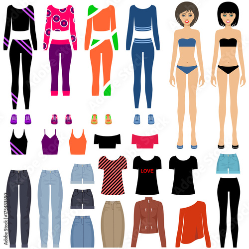Paper dolls with a set of clothes