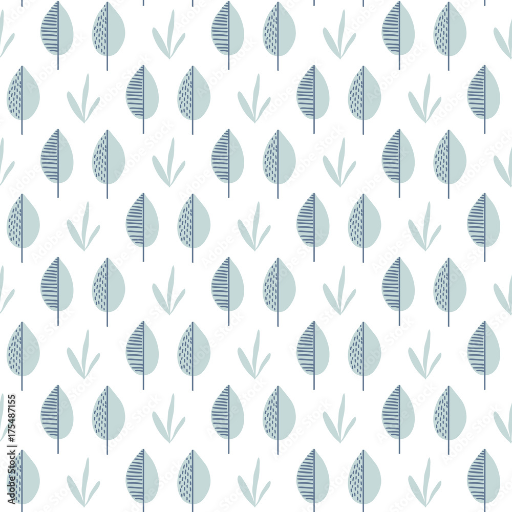 Plakat Abstract vector leaf pattern. Scandinavian seamless background