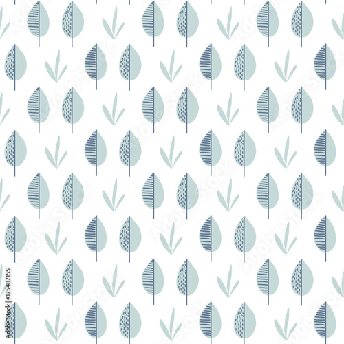 Plakat Abstract vector leaf pattern. Scandinavian seamless background