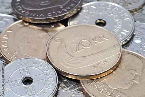 Pile of Norwegian coins closeup