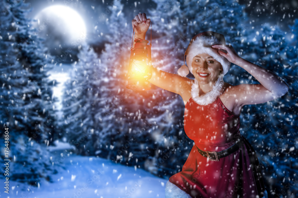 winter woman and lamp winter woman and lamp