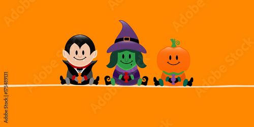 Banner Halloween Vampire, Witch & Pumpkin