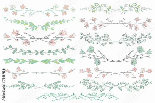Fototapeta Naklejka Na Ścianę i Meble -  Vector Dividers with Branches, Plants and Flowers