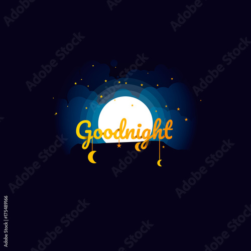 Goodnight and moon, night and origami concept, vector art and illustration.