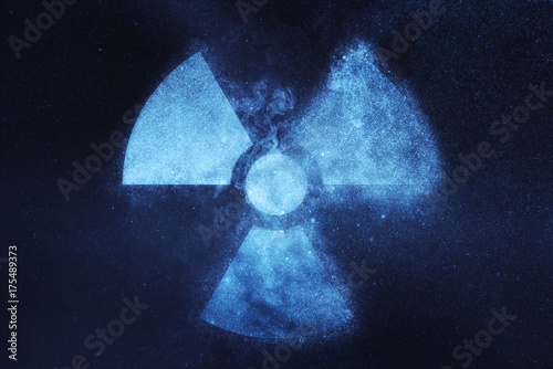 Radiation sign, Radiation symbol. Abstract night sky background photo