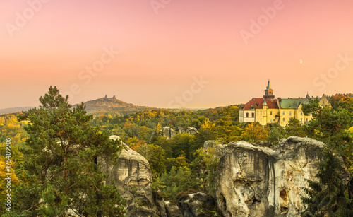 Old fantasy castle Hruba Skala and medieval castle Trosky scenery
