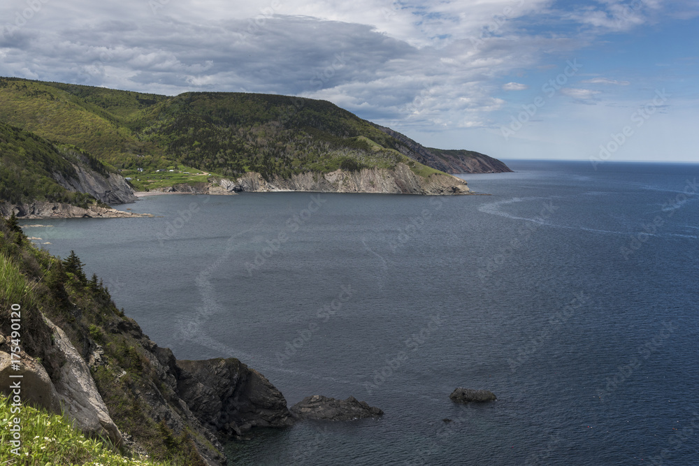 Scenic view of coastline, Meat Cove, Cape North, Cabot Trail, Cape Breton Island, Nova Scotia, Canada