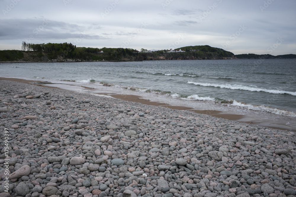 Scenic view of pebbles on beach, Cabot Trail, Cape Breton Island, Nova Scotia, Canada