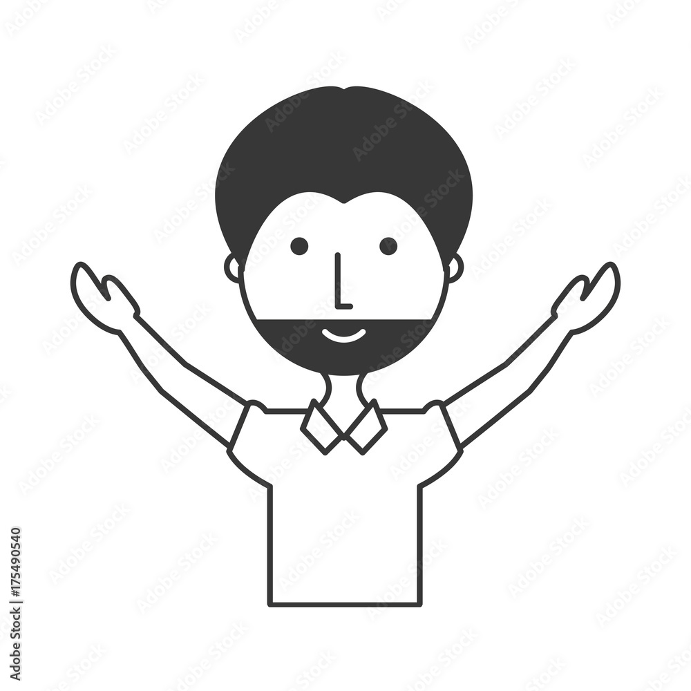 flat line monochromatic   man with beard over white background  vector illustration