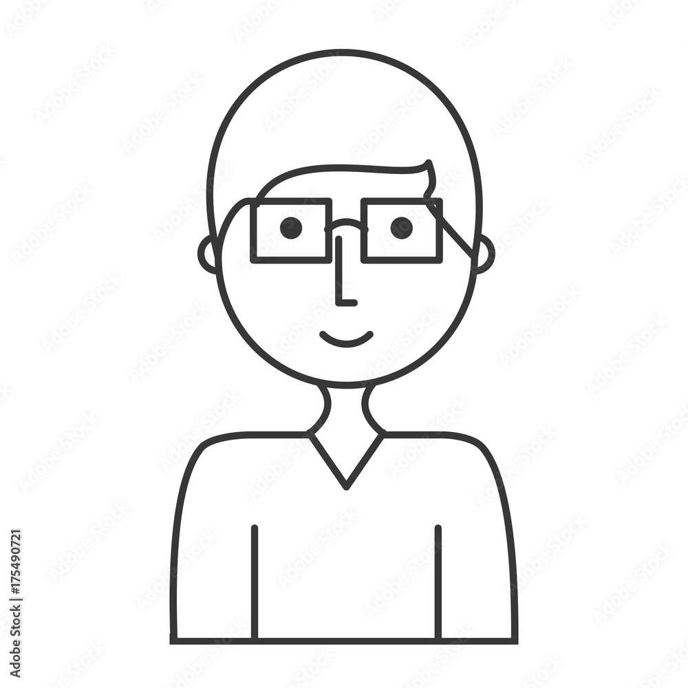 flat line uncolored man with glasses over white background vector illustration flat line uncolored man with glasses over white background vector illustration
