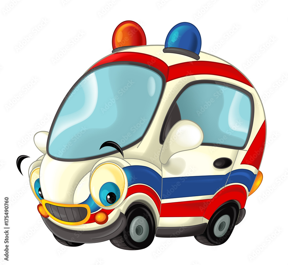 cartoon happy and funny looking sports car like ambulance - illustration for children cartoon happy and funny looking sports car like ambulance - illustration for children