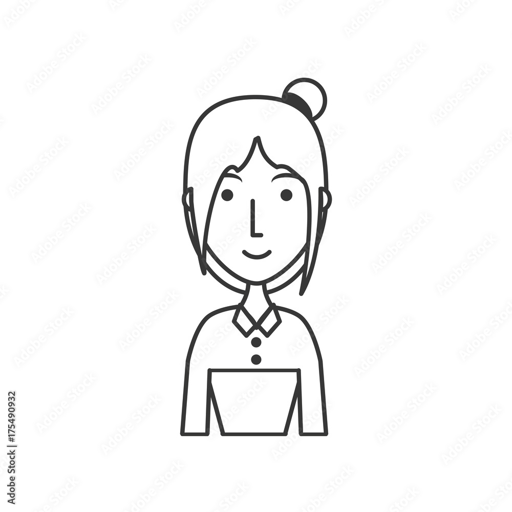 flat line  girl over white background  vector illustration