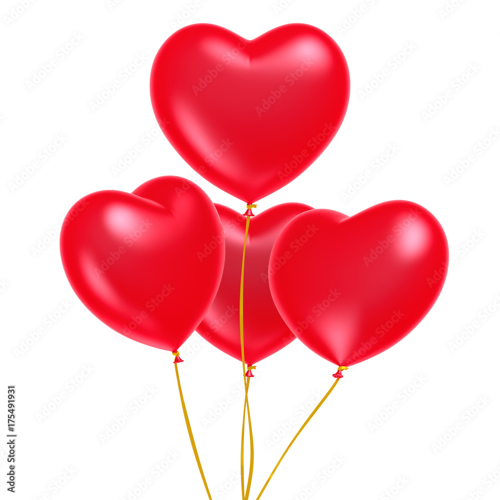 Red heart shape balloon isolated on white background, 3D rendering