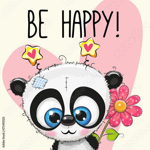 Fototapeta Naklejka Na Ścianę i Meble -  Be Happy Greeting card with panda
