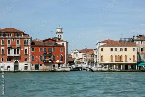 Venice  Italy  Views of the most beautiful canal of Venice - Grand Canal water streets boats gondolas mansions along. Italy.
