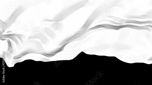 3D realistic animated transition of the white waving cloth flies away revealing the background