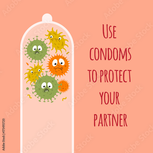 Conceptual poster with a condom and microbes