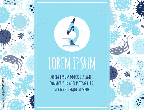 Vector illustration of microscope and germs pattern