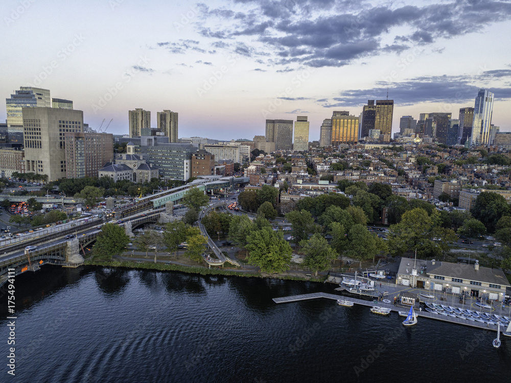 Boston Massachusetts USA, Back Bay Skyline of downtown on a Summer, Aerial view
