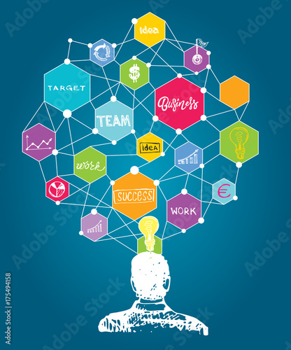  Drawing a line leading to the business success. Business vector concept illustration. Creating path to success.