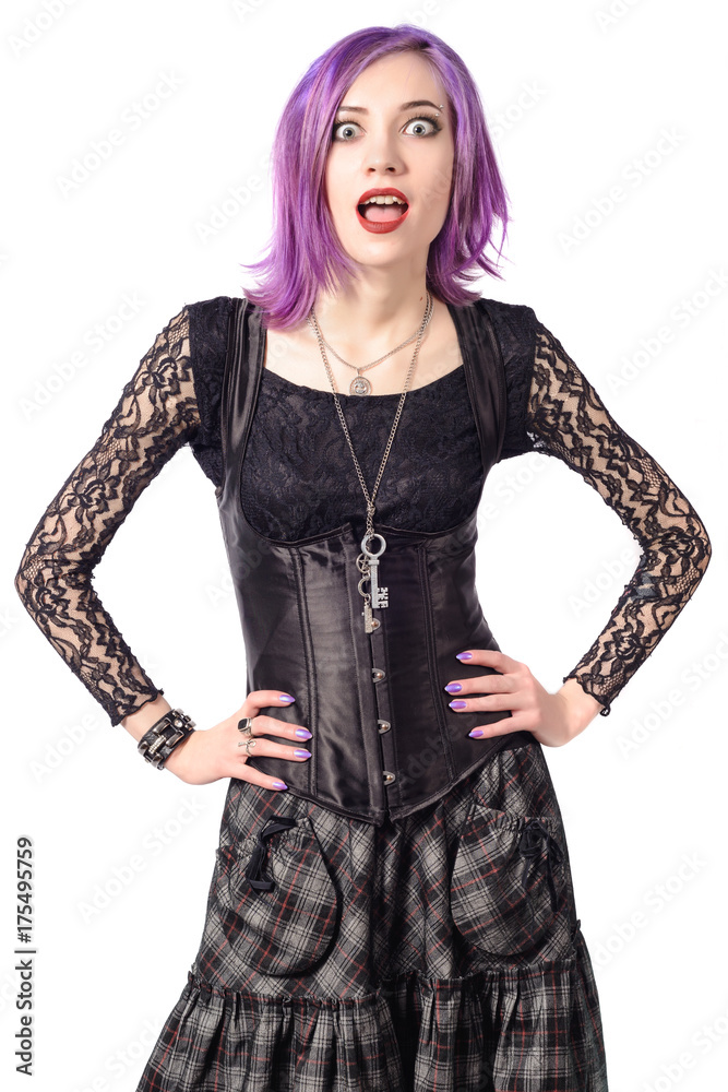 Portrait of a young girl with pink hair. Isolated over white background. Portrait of a young girl with pink hair. Isolated over white background.