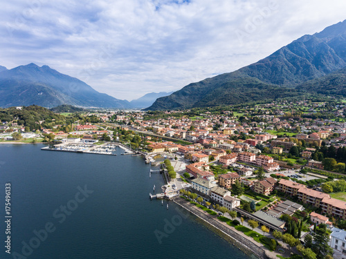 City of Colico, aerial view. Valtellina and Italian Alps