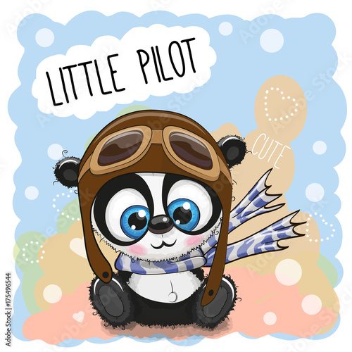 Fototapeta Naklejka Na Ścianę i Meble -  Cartoon Panda in a pilot hat