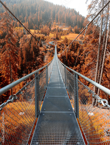 passerelle suspendue au dessus d'un ravin