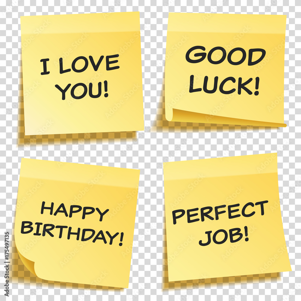 Sticky note with text and shadow isolated on transparent background set ...