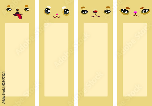 Cute animals muzzles bookmarks set