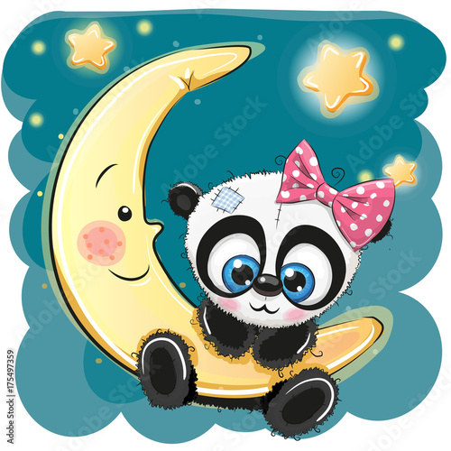 Fototapeta Naklejka Na Ścianę i Meble -  Cute Panda girl on the moon
