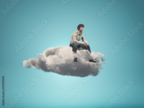 Φωτογραφία Surreal  image of a man sitting on a gray cloud