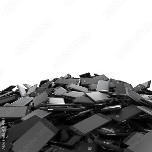 Heap of different smartphones on white background 3d rendering