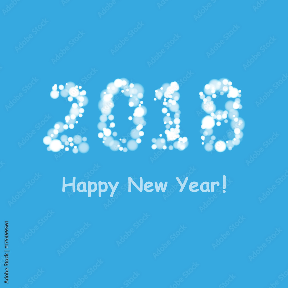 happy new year 2018 with snowflake and bokeh pattern on winter blue background vector