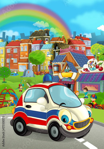 cartoon funny and happy looking car on the street - illustration for children © honeyflavour