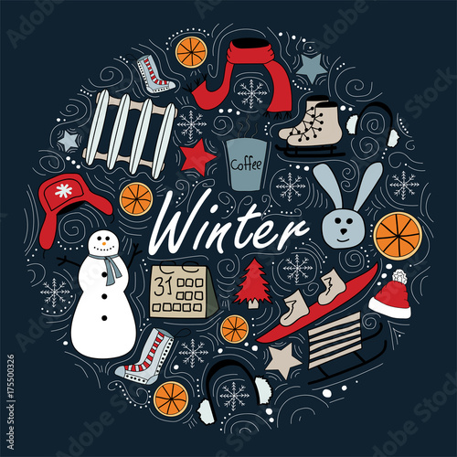 Cute illustration with winter elements. © ArTalya