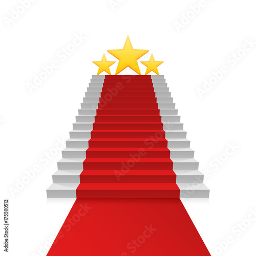 Podium star with red carpet, Red stairs background, Vector illustration